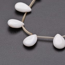 Opaque Glass Beads Strands, Teardrop, 14x10x4mm, Hole: 1mm, about 23pcs/strand, 16.1 inch