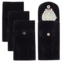 Portable Velvet Watch Pouches, Watch Travel Storage Bags, Rectangle with Iron Button, Black, 12.9x6.8x0.6cm