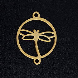 201 Stainless Steel Links connectors, Circle with Dragonfly, Golden, 19.5x15x1mm, Hole: 1.4mm