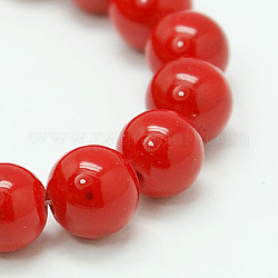 Natur Mashan Jade runde Perlen Stränge, gefärbt, rot, 14 mm, Bohrung: 1 mm, ca. 30 Stk. / Strang, 16 Zoll