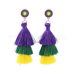 Boucles d'oreilles à pampilles en nylon sur le thème du carnaval, Boucles d'oreilles à tiges de fleurs en perles de plastique, colorées, 97x10mm
