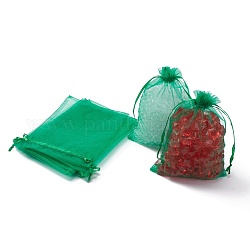 Organza Bags, with Ribbons, Green, 18x13cm