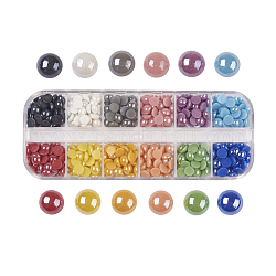 12 Colors Pearlized Plated Handmade Porcelain Cabochons, Half Round/Dome, Mixed Color, 5.5x3mm, about 50pcs/compartment, about 600pcs/box