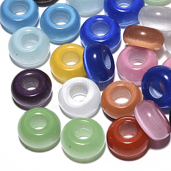 Cat Eye European Beads, Large Hole Beads, Rondelle, Mixed Color, 14x7mm, Hole: 5~6mm