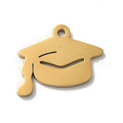 イオンメッキ304ステンレス鋼ペンダント  レーザー切断  卒業帽子チャーム  ゴールドカラー  15x20x1.5mm  穴：1.8mm