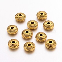 Séparateurs perles en alliage de style tibétain, plat rond, sans plomb et sans cadmium, Or antique, 8x4mm, Trou: 1.5mm