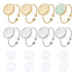 Unicraftale DIY Blank Dome Ring Making Kit, Including 304 Stainless Steel Open Cuff Ring Ring Settings, Half Round Glass Cabochons, Golden & Stainless Steel Color, 16Pcs/box