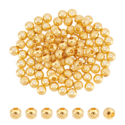 Unicraftale 100pcs 304 perles en acier inoxydable, texturé, ronde, or, 4x3.5mm, Trou: 1.5mm