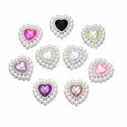 Cabochons en alliage à dos plat, avec perles en plastique imitation abs, couleur d'argent, cœur, couleur mixte, 29x27x8mm