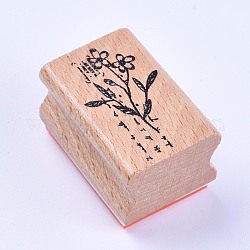 Деревянные марки, Прямоугольник с цветком, деревесиные, 40x27x25 мм