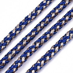 Two-Color Polyester Braided Cords, with KC Gold Metallic Thread, for Bracelet Necklace Jewelry Making, Blue, 3.5mm, about 54.68 yards(50m)/roll
