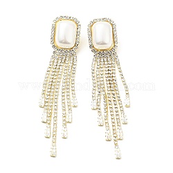 Crystal Rhinestone Dangle Stud Earrings with Imitation Pearl, Brass Long Tassel Earrings with 925 Sterling Silver Pins for Women, Light Gold, Rectangle Pattern, 95mm, Pin: 0.8mm