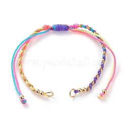 Fabrication de bracelet en cordon tressé en nylon réglable, avec cordon métallique, perles en laiton & 304 anneaux de saut en acier inoxydable, or, colorées, 5-7/8~11 pouce (15~28 cm)
