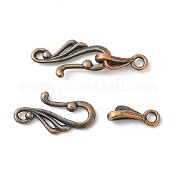 Tibetan Style Hook and Eye Clasps, Lead Free & Cadmium Free, Red Copper, Toggle: 12mm wide, 25mm long, Bar: 16mm long, hole: 3mm