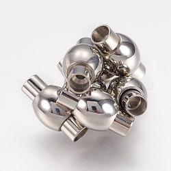 Smooth 304 Stainless Steel Magnetic Clasps with Glue-in Ends, Oval, Size: about 9mm wide, 17mm long, hole: 4mm