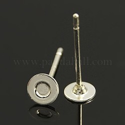 Stud Earring Findings, Brass Head and Stainless Steel Pin, Lead Free & Cadmium Free & Nickel Free, Silver, 10mm, Head: 4mm, Pin: 0.9mm