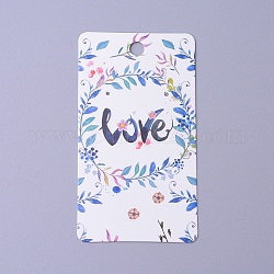 Cartes d'affichage de boucles d'oreilles en carton, rectangle avec motif d'amour fleur & mot, blanc, 9x5x0.04 cm, Trou: 1.5mm