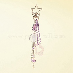 Porte-clés pendentifs en acrylique et en verre, avec accessoires en alliage et en fer, pour la décoration de sac de clé de voiture, fleur, étoile et poisson, Prune, 13.7 cm