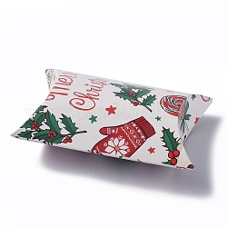 Boîtes d'oreiller en papier, coffrets cadeaux de bonbons, pour les faveurs de mariage fournitures de fête d'anniversaire de douche de bébé, blanc, Motif à thème de Noël, 3-5/8x2-1/2x1 pouce (9.1x6.3x2.6 cm)