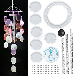 Kits de fabrication de carillons à vent ronds et plats de bricolage, y compris les moules en silicone, tube en aluminium, perles acryliques et de fil de cristal, blanc, 64 pièces / kit