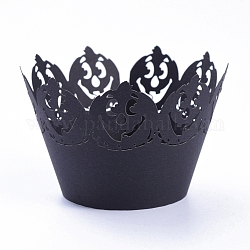 カボチャのハロウィンのカップケーキラッパー  レーザーカット紙ライナーホルダー  ハロウィンパーティーの結婚式の誕生日の装飾のために  ブラック  8.7x20.8x0.03cm