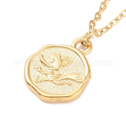 Placage ionique (ip) 304 collier pendentif pièce de monnaie renard et lapin en acier inoxydable pour femme, or, 17.68 pouce (44.9 cm)