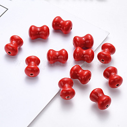 Perles en porcelaine manuelles, porcelaine émaillée lumineux, diabolo, rouge, 13.5x9.5mm, Trou: 1.5mm