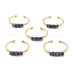 Bracelet manchette ouvert perlé à triple colonne de sodalite naturelle, bijoux en laiton enroulés pour femmes, or, diamètre intérieur: 2-1/8 pouce (5.45~5.55 cm)
