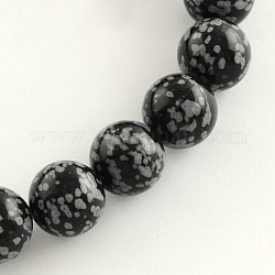 Copo de nieve piedra preciosa natural de obsidiana hebras de perlas redondas, 10mm, agujero: 1 mm, aproximamente 38 pcs / cadena, 14.9 pulgada