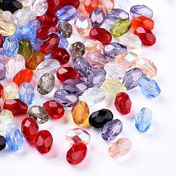 Perles de verre tchèques transparentes galvanisées, facette, riz, couleur mixte, 7x4.5~5mm, Trou: 1mm, environ 240 pcs / sachet 