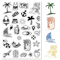 CRASPIRE Summer Beach Clear Rubber Stamps Travel Reusable Silicone Coconut Holiday Transparent Seals Stamp for Journaling Card Making Friends DIY Scrapbooking Photo Frame Album Decor 6.3 x 4.3inch