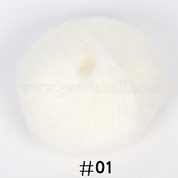 25 g de hilo de tejer de lana de angora mohair, para chal bufanda muñeca crochet suministros, blanco floral, 1mm