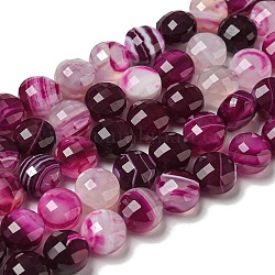 Brins de perles d'agate à bandes naturelles, facette, teinte, plat rond, violet, 10x7~7.5mm, Trou: 1.2mm, Environ 38 pcs/chapelet, 14.92'' (37.9 cm)