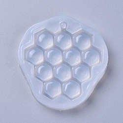 Moules en silicone de qualité alimentaire pendant, moules de résine, pour la résine UV, fabrication de bijoux en résine époxy, raisin / nid d'abeille, blanc, 55x53x9mm, Trou: 2.5mm, diamètre intérieur: 48x47 mm