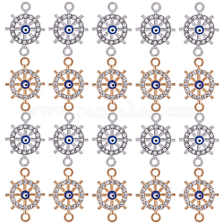 Sunnyclue 32 pz 2 fascini del connettore del rhinestone di cristallo della lega di colori, con smalto blu, il timone si collega al malocchio, platino e oro chiaro, 20x15x2.5mm, Foro: 1.8 mm, 16 pz / colore