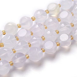 Brin de perles de calcédoine blanche naturelle, agate blanche, avec des perles de rocaille, dés célestes à six faces, 9.5~10x9.5~10x9.5~10mm, Trou: 0.5mm, Environ 17 pcs/chapelet, 7.87'' (20 cm)
