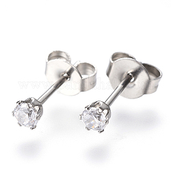 Gifts for Boyfriend Valentines Day Cubic Zirconia Ear Studs, with Stainless Steel Base, Clear, about 3mm wide, 13mm long, 0.7mm thick