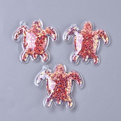 Grandi pendenti in plastica pvc, con paillette / paillettes all'interno, tartaruga di mare, arancio rosso, 58x56x6mm, Foro: 3 mm