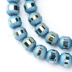 Chapelets de perles en verre électroplaqué, mat, ronde, vert plaqué, 8~9mm, Trou: 1.5mm, Environ 72 pcs/chapelet, 24.4 pouce