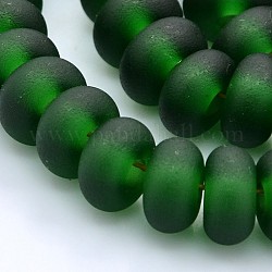 Handmade Frosted Lampwork Beads Strands, Rondelle, Green, 12x6mm, Hole: 2.5mm, about 60pcs/strand, 14.1inch