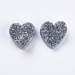 Electroplate Natural Druzy Agate Beads, Heart, Silver Plated, 9~10x9~10x5~7mm, Hole: 1~2mm
