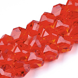 Abalorios de vidrio, facetados, Pirámide triangular, rojo, 9x9x9mm, agujero: 1.5 mm, aproximamente 50 pcs / cadena, 17.3 pulgada