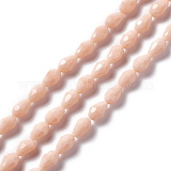 Chapelets de perles en verre à facettes, larme, peachpuff, 12x8~9mm, Trou: 1.2mm, Environ 57 pcs/chapelet, 23.74'' (60.3 cm)