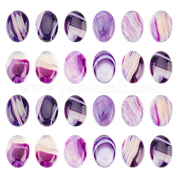 Fingerinspire 24Pcs Natural Striped Agate/Banded Agate Cabochons, Dyed, Oval, Purple, 18x13x5mm