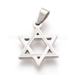Pendentifs en 304 acier inoxydable, pour juif, étoile de david, couleur inoxydable, 22x16.5x2mm, Trou: 4x5mm