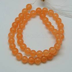 Chapelets de perles en jade de Malaisie naturelle, perles rondes teints, orange foncé, 8mm, Trou: 1mm, Environ 48 pcs/chapelet, 15 pouce