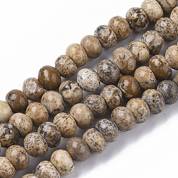 Chapelets de perles en jaspe avec images naturelles, rondelle, 6x3~4mm, Trou: 0.5mm, Environ 92~94 pcs/chapelet, 15.74 pouce (40 cm)