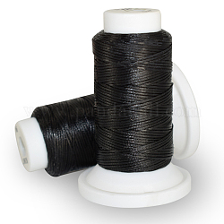 Cordon de polyester ciré plat, pour la couture de cuir, noir, 0.8mm, environ 54.68 yards (50 m)/rouleau