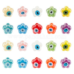ARRICRAFT 20Pcs 10 Colors Handmade Porcelain Beads, for DIY Accessories, Flower with Evil Eye, Mixed Color, 10x7mm, Hole: 3.5mm, 2pcs/color