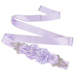 Brautgürtel mit Strass-Blume und ABS-Perlenimitat, Hochzeitsschärpe aus Polyesterband für Hochzeitskleid-Kleidungszubehör, Medium lila, 106-1/4 Zoll (270 cm)